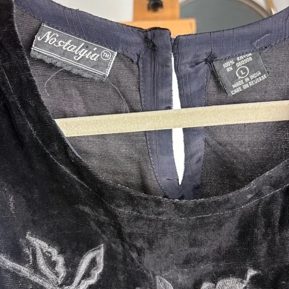 VTG Nostalgia Embroidered Velvet Black Maxi Cocktail Sheath Dress - Large - Picture 3 of 9